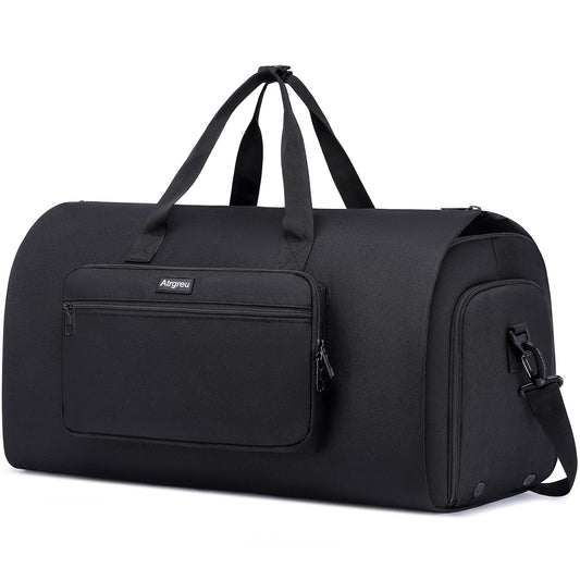 Convertible Duffle Bags for Men, Garment Bag for Travel, Carry on Garment Duffel Bag with Shoe Compartment, 2 in 1 Hanging Dress Suitcase Suit Travel Bags, Black