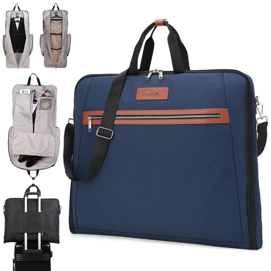 BE SMART Waterproof Foldable Garment Bags for Travel, 51" Large Travel Hanging Bags for Clothes, Carry on Suit Bag with Strap for Men Women, Wrinkle Free Luggage Suit Cover for Business Trips(Blue)