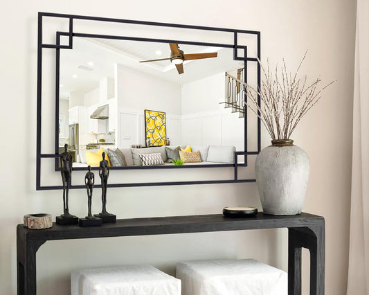 Chende Large Wall Mirror for Decor, 28'x40'' Black Bathroom Mirror with Metal Frame, Elegant Decorative Mirror for Entrance, Dining Room, Bedroom