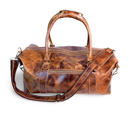 DEBKIN JOURNEY 22 Inch Top Grain Buffalo Leather Duffle Bag for Men & Women - Weekender Sports Travel Shoulder Bags, Aeroplane Hand Luggage Men Duffle Bag