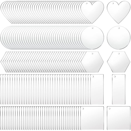 Sdfsdf 200 Piece Acrylic Keychain Blanks - Transparent Pendants in Circle, Heart, Square, Rectangle, Hexagon Shapes for DIY Crafts Projects (C-50)