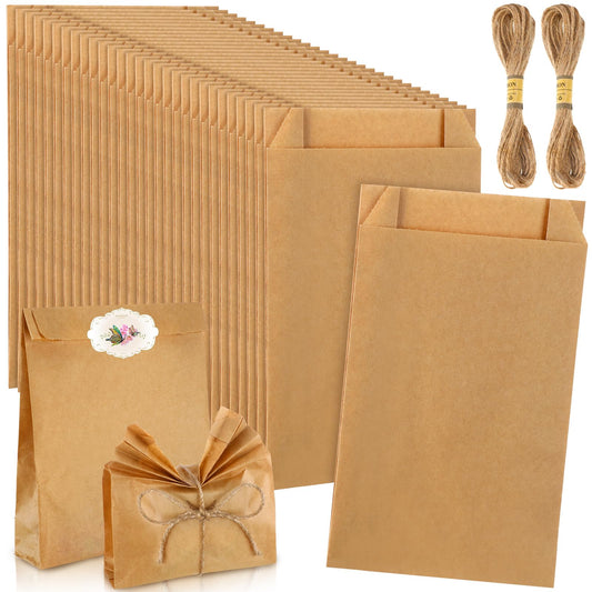 Fulmoon 100 Pieces Soap Paper Bags, 5'' x 8'' Kraft Paper Bags for Packaging Soap Making Wrappers with 394 In Jute Ropes for Candy Lipstick Gift Crafts Merchandise Wedding Gift Wrapping (Solid Color)