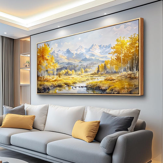 ZUITINGHUA Wood Framed Canvas Wall Art For Living Room Wall Decor For Bedroom Office Wall Decorations Yellow Tree Landscape Paintings Mountain Pictures Artwork Room Aesthetic Home Decor 20x40 In