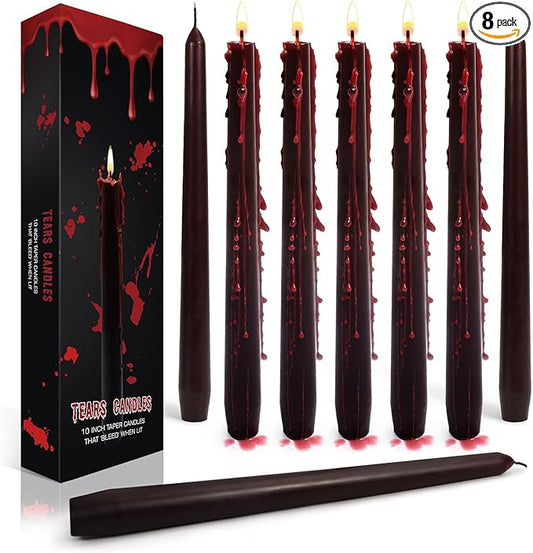 Set of 8 Halloween Bleeding Taper Candles 10 inch Black Taper Candles,Tears Taper Candle for Gothic Halloween Decoration