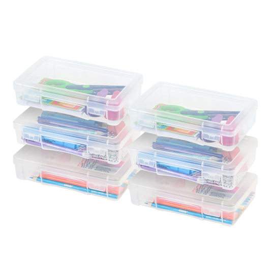 IRIS USA Pencil Case Boxes, 6-Pack, |Made in USA|, Plastic Bead Organizing Containers with Snap Lid for Arts, Crafts, Ephemera, Stickers, & Dance Cheer, Clear - Medium
