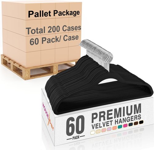 HOUSE DAY Black Velvet Hangers - Non-Slip Heavy Duty Felt Hangers | 60 Pack for Closet Organization