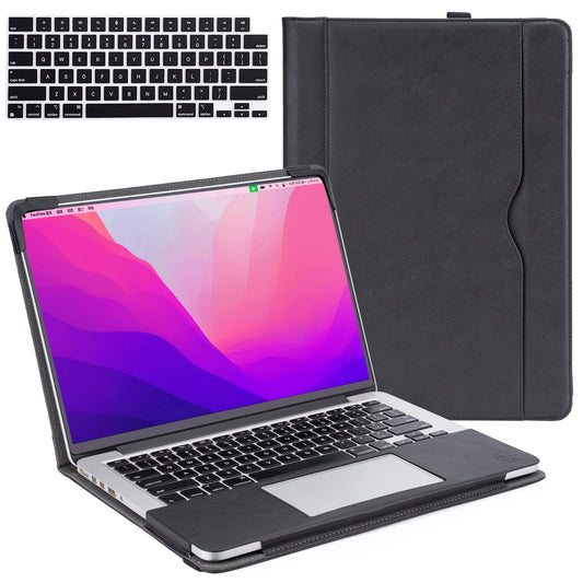 TYTX Compatible with MacBook Pro 14 Inch Leather Case 2025 2024 2023 2022 2021 Release M5 A3434 M4 A3112 A3185 A3401 M3 A2918 A2992 M2 A2779 M1 A2442, Protective Folio Book Cover, Black