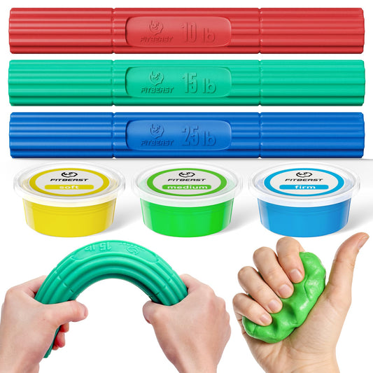 FitBeast Flex Therapy Bars and Therapy Putty Set, Hand Therapy and Grip Strength Training for Finger, Wrist & Forearm Exercise