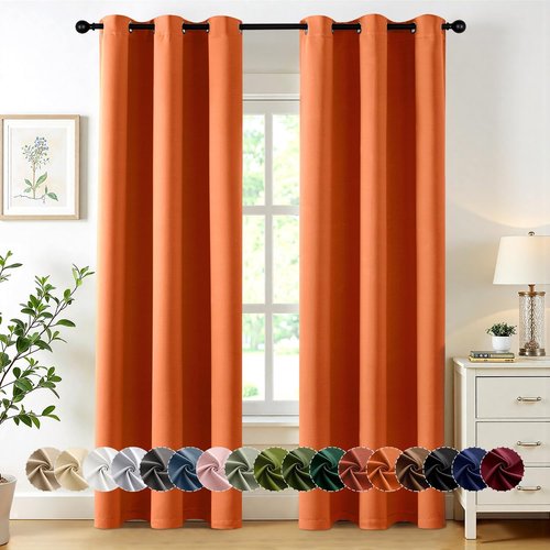 MIULEE Blackout Curtains - Thermal Insulated Room Darkening Drapes | 84-Inch, Orange, 2 Panels