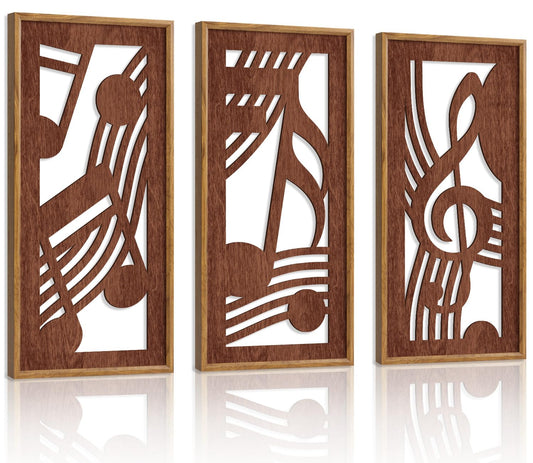 HPNIUB 3PCS Rustic Musical Symbols Wall Decor, Modern Music Theme Wood Sign Artwork, Minimalist Piano Strings Musical Note Wall Hanging Plaque for Living Room Music Studio Apartment(8x16Inch)