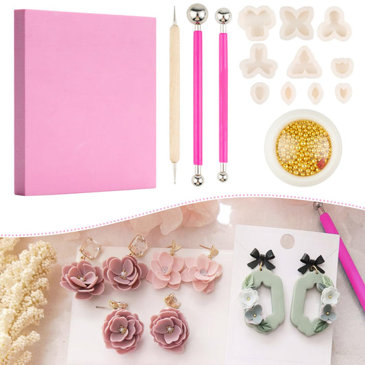 Biutee Flower Polymer Clay Cutters, 10 Shapes Floral & Leaf Micro Clay Cutters, Clay Earring Cutters Mini Floral Clay Cutters Polymer Clay Earring Making Kit for Jewelry Earrings Making DIY Tools