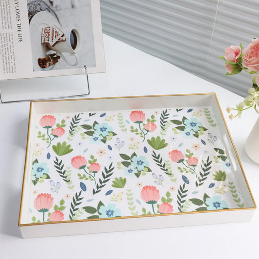 Leemxiiny Rectangle Serving Tray with Handles, Coffee Table Tray for Ottoman, Living Room, Outdoor Tray for Patio Entertaining, Serving Breakfast Kitchen Platter LEE3040WH