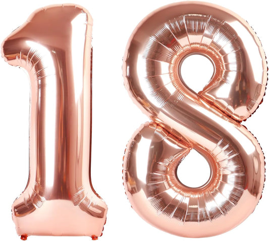 Rose Gold Number 18 Balloon - 40 Inch 18th Birthday Decoration for Women & Men