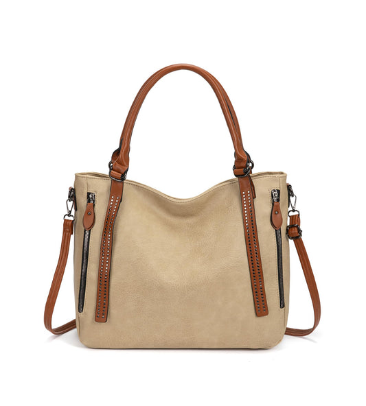 myfriday Vintage Slouchy Tote Bag for Women, Large Vegan Leather Hobo Shoulder Bag Satchel Purse with Adjustable Strap (Apricot)