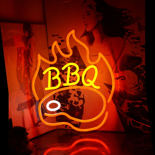 BBQ Neon Signs for Backdrop wall decor，Dimmable USB Powered,Barbecue Neon Light Up Home Party restaurant Grill Beer Bar Decoration Lights, Bright LED bbq sign (14.8"*12.2"in)