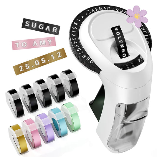VolenGo Embossing Label Maker, Scrapbook Supplies Junk Journal Kit, Vintage Embossed Label Maker Machine with 10-Roll Color 3D Tapes, Retro Manual Embosser for Home DIY Crafts & Scrapbooking, Omega-S