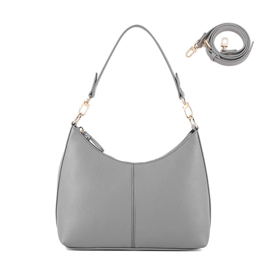 Keyli Women's Grey PU Leather Small Crossbody Bag with Zipper Clutch