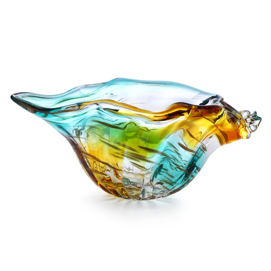 9inch Blown Glass Shell Vase,Handmade Seashell Potpourri Holder Art Glass Conch Seashell Figurine Collectibles Unique Conch Bowl for Home Decor for Mom Women,Colorful