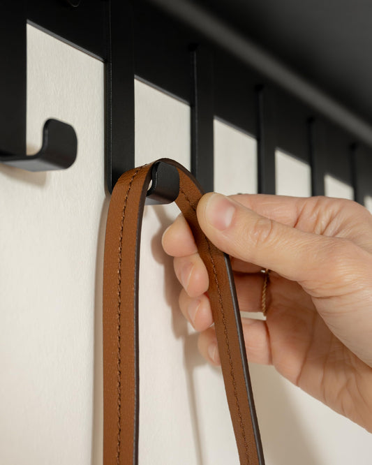 Kazai. Coat Rack Wall Mount with Shelf 'Holmsen' | Coat Rack with Shelf for Storage and Display | Wall Hooks for Hanging Clothes and Purses | Modern Entryway Hangers in Metal | Black