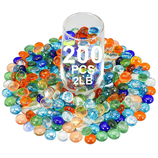 Beads Decorative Glass Pebbles,Mixed Colour Glass Stones Flat Bottom Marble Beads for Aquarium Fish Tank Planter Crafts Home Decorative Art Craft Vase Filler (Mixed, 2 Pounds)