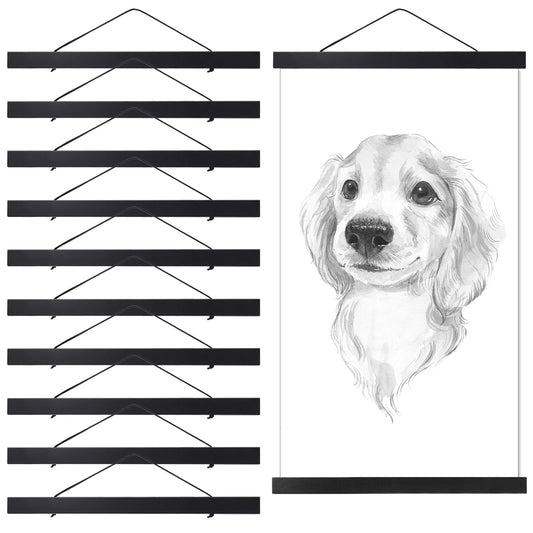 Thyle 10 Pack Magnet Poster Hanger Frame 12x16 12x18 12x24 Light Pine Wood Magnetic Rails Hanging Frame with Rope Magnet Poster Hanger for Photo Picture Print Map (Black,12 Inch)