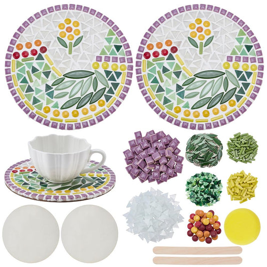 WEBEEDY 7.9 inch 2 Set DIY Birds Mosaic Art Coasters Kit DIY Glass Mosaic Tiles for Crafts Animal Theme Round Mosaics Coaster Making with Instruction for Adults Beginners Home Decoration Birthday Gift