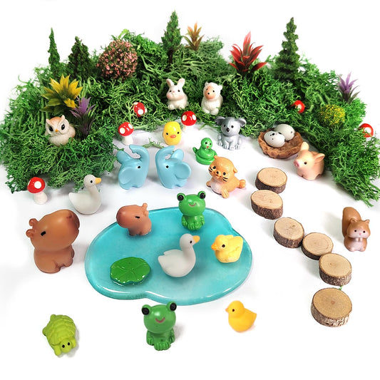 QuarenDen 46 Pcs Fairy Garden Accessories, Miniature Figurines, Mini Resin Animals Set, Miniature Trees Moss for Micro Landscape Ornaments DIY Fairy Craft Decor