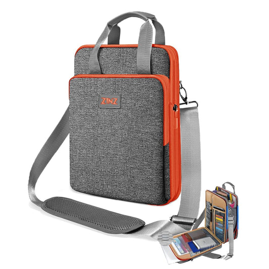 ZINZ Laptop Shoulder Bag 12.3-13 inch Case Sleeve, Expandable Handbag with Valuables Compartment Compatible with MacBook Air/Pro/Neo 13", iPad 12.9"/13"/11", Shockproof,Gray-Orange edge
