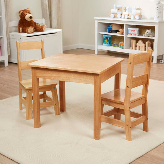 Melissa & Doug Solid Wood Kids Table and Chairs (2), Premium Quality Wooden Toddler Table and Chair Set for Kids Playroom Furniture & Montessori Classroom Furniture for Boys & Girls Ages 3+