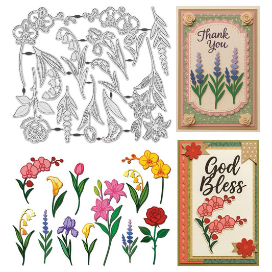 UNICRAFTALE 12pcs Long Flower Arrangement Cutting Die for Card Making Reusable Carbon Floral Theme Embossing Stencils Template Die Cut for DIY Scrapbooking Album Craft Decor 8.27x9.65Inch