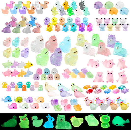 155 Pcs Mini Resin Animals Kit Accessories Variety Pack Glow Animal Figurines Resin Mini Ducks Alpacas Figurines Accessories for Variety Pack for Garden Micro Landscape Aquarium Potted Dollhouse Decor