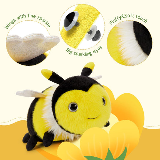 MorisMos 4Pcs Bee Stuffed Animal with Baby Inside 15 Inch, Luminous Mommy Stuffed Bee Plush Toy Set, Cute Bumblebee Surprise Toys Gift for Kids Girls Boys Birthday, Glow in The Dark