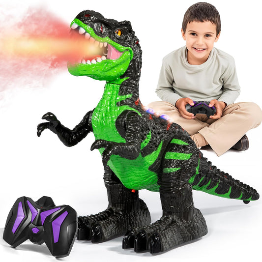 Remote Control Dinosaur Toy for Boys Kids 3-5 5-7 Years, RC Walking T-Rex Dino Robot Toy with Water Mist Spray, Lights and Sounds, Rechargeable Battery, 3 4 5 6 7 8 Years Old Boy Girl Birthday Gift