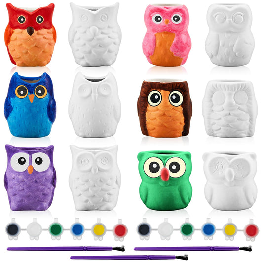 Tanlade 12 Set Paint Your Own Ceramic Planters Mini Owl Ceramic to Paint Succulent Pots 3 Inch Bisque Ceramics Unpainted with Drainage Hole Ready to Color Classroom Craft Project Activity