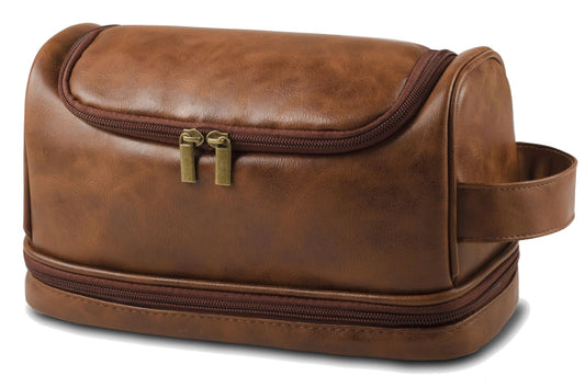 RC ROCKCOW Toiletry Bag for Men Leather Travel Organizer Shaving Dopp Kit with hanging hook, Large Water-resistant Toiletries Bathroom Shaving Bags for Women