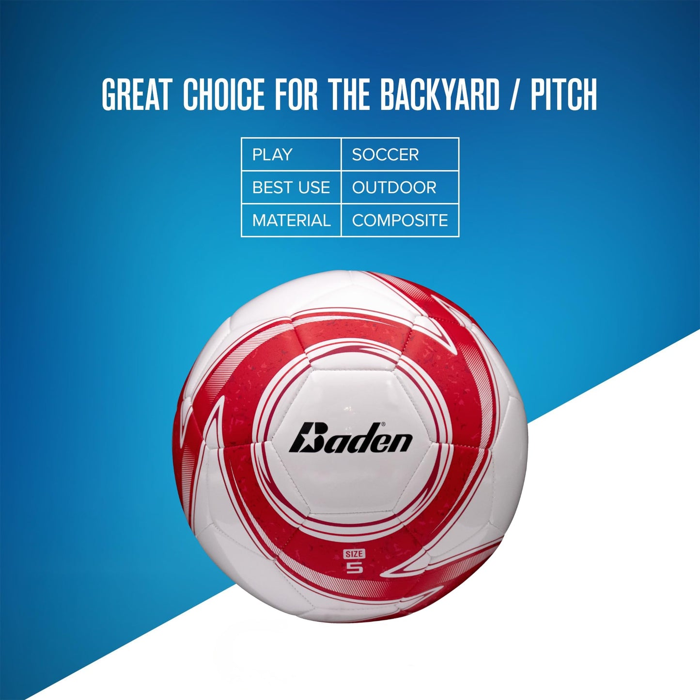 Baden Z-Series Soccer Ball – Size 3, 4, or 5 – Machine Stitched Durable Ball for Outdoor Play, Camps, Practice & Training – Cushioned Cover with Reinforced Bladder (Red, Size 3)