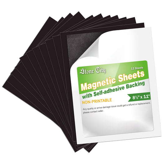 STONE CITY Magnetic Sheets 8.5x11 Inch, 12 Pack Magnet Sheets with Adhesive, Cuttable and Flexible for Crafts, Photos, Fridge