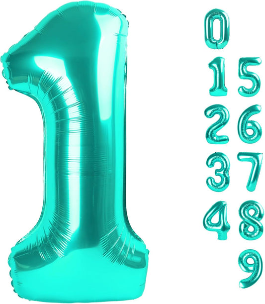 Number Balloons - 40 Inch Blue-Green Birthday Decorations for 1st, 11th, and 21st Celebrations