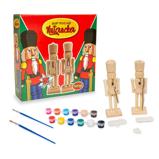 Toynk Paint Your Own 7-Inch Wooden Nutcracker Figure Craft Kit, Set of 2 | Holiday Christmas Decoration for Indoor Winter Table Desktop