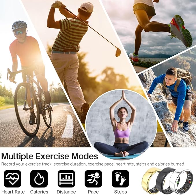 Smart Rings for Women Men,Fitness Tracker Ring,Heart Rate,Blood Oxygen,Blood Pressure,Step Tracker,Sleep Monitoring,No Subscription Fee,IP68 Waterproof Smart Ring for iphone&Android(Black 10)