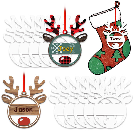 WindMage 12 Pack 4inch Reindeer Sublimation Ornament Blanks Aluminum Double Side Sublimation Christmas Stocking Name Tags Labels Gift Tags Blanks for Heat Press DIY Craft Personalized Hanging Decor