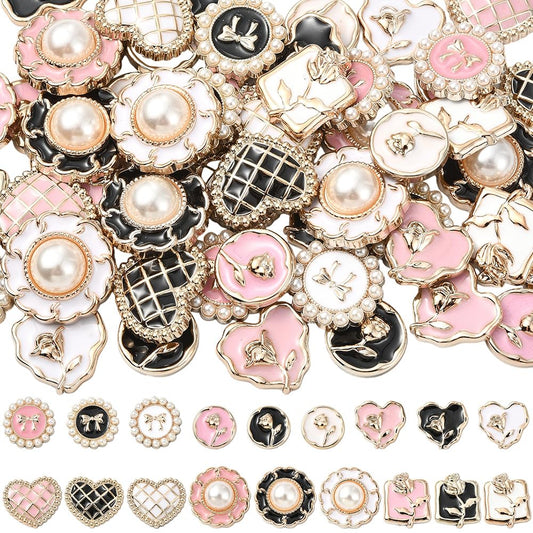 SOFPLATE 18 Styles 72Pcs Round Cabochons Flatback Heart Shaped Cabochons Bulk Small Resin Flowers Pearl Bows Colorful Cute Enamel Charms for Jewelry Making DIY Crafts Gifts Hair Clips Adults Beginners