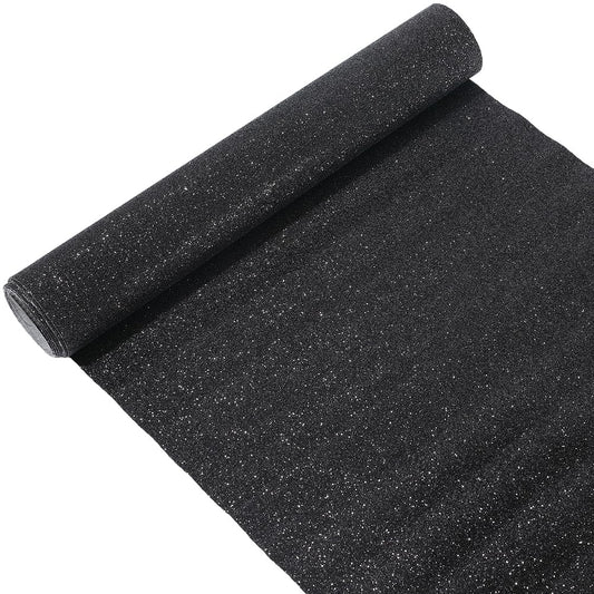 CALFOVERA 53.94×11.81 Inch Sparkle Glitter PU Leather Rolls Solid Fabric Sheets Shiny PU Leather Sheet Vinyl Material Leatherette Canvas for DIY Crafts Wedding Sewing Making Earrings (Black)