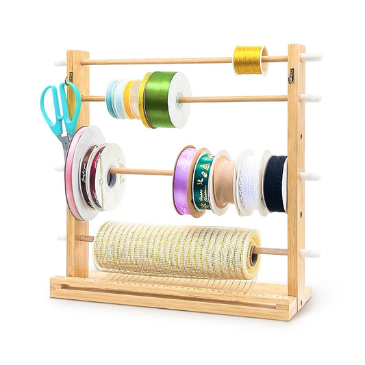 Wooden Ribbon Display Holder-Adjustable Spacing, Washi Tapes, and Sewing Threads | Craft Room Supply Storage Organization, Hair Ribbon & Gift Wrapping Supply Rack