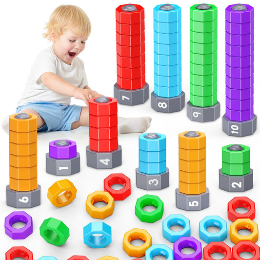 2-in-1 Montessori Counting & Stacking Toys for Toddlers Ages 1-5 Autism Sensory Toys for Kids Preschool Educational Spinning Learning Games Birthday Xmas Gifts for Boys Girls 1-5 Year Old