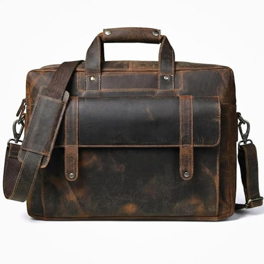 HULSH Genuine Leather briefcases for men 17 inches computer bag for mens | Laptop bag, Work bag, Business and Office Bag (Brown)