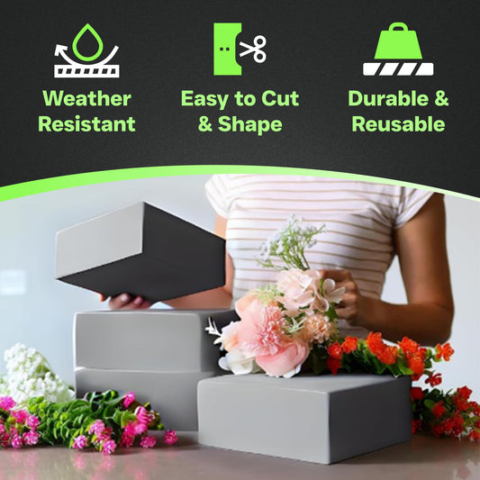 XCEL Floral Foam Blocks - Reusable, Weather Resistant Craft Foam Fresh & Artificial Flower Arrangements, Faux Florist Foam Planters Florist Supplies (Gray 7" x 7" x 3" - 4 Pack)