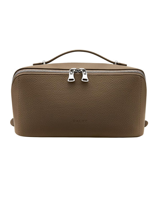 EACHY Travel Makeup Bag, Lychee Leather Large Capacity Cosmetic Bag for Women, Open Flat Toiletry Bag with TPU Brush Compartment, Waterproof Skincare Organizer Travel Essentials