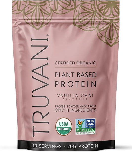 Truvani Vegan Pea Protein Powder | Vanilla Chai | 20g Organic Plant Based Protein | 10 Servings | Keto | Gluten & Dairy Free | Low Carb | No Added Sugar
