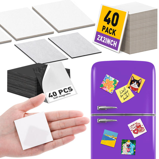 ESRICH 40 Pack 2x2IN Mini Magnetic Canvas Panels, Small Canvases for Painting for Oil, Watercolor, Acrylic Painting & DIY Crafts with 40PCS 2x2IN Square Flat Canvas Boards, 40PCS Soft Magnets